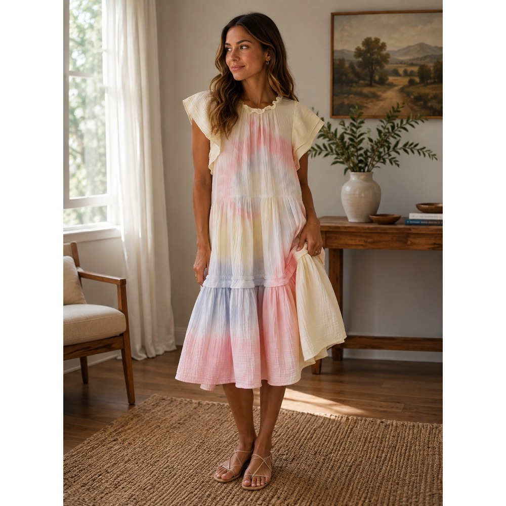 Karlie Dress Womens Medium Rainbow Dreams Tie Dye Boho Festival Gauze
